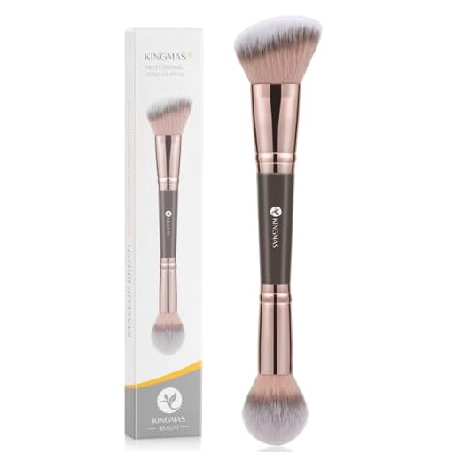 KINGMAS Foundation Makeup Brush, Double Ended Bronzer Brush Angled & Round Contour Brushes for Beauty Blending Liquid Powder, Concealer Cream Cosmetics Blush (Brown)