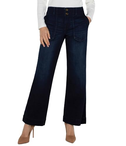 Liverpool Los Angeles Women's Patch Pocket Mid-Rise Wide Leg Stretch Denim