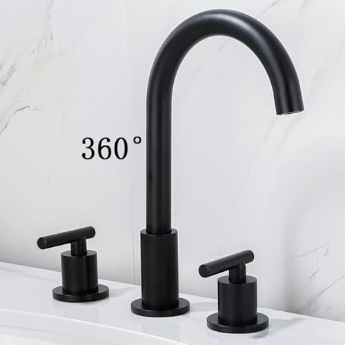 Robinet mélangeur 3 trous lavabo salle de bain avec bec pivotant 360 et double commande chrome
