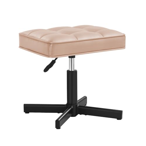 Image of LUE BONA Adjustable Vanity Stool, 15''-19.5'' Foot Rest Under Desk, 360 Swivel Vanity Chair for Makeup Room, Rose Gold Upholstered Faux Leather Ottoman for Bathroom & Living Room, 300lbs