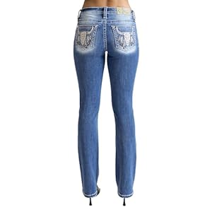 Miss Me Women’s Aztec Feathered Cow Mid-Rise Bootcut Jeans