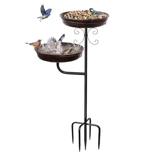 45" Vintage Metal Bird Bath & Feeder - Outdoor Antique Bronze Birdbath with 5-Prong Base, Freestanding Garden Decor for Patio, Yard, Lawn