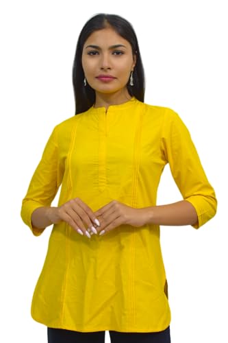 Image of JAIPUR HAND BLOCK Women's Pintuck Plain Short Cotton Kurti|Top STYLE-S91