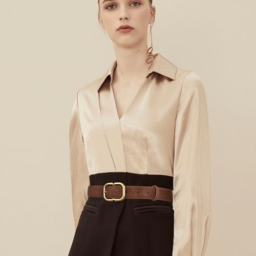 Image of Aurolran Women's Fashion Classic Metal Buckle Leather Belt with Jeans Dress