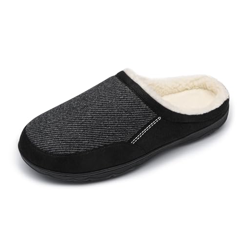 DREAM PAIRS Men's Cozy Memory Foam Slippers with Fuzzy Wool-like Lining, Slip-on Washable Indoor Outdoor House Shoes 7-8 Black