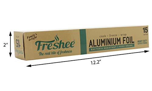 Image of Freshee Heavy Duty Disposable Aluminium Silver Kitchen Foil Roll 15m Pack of 4, 18 Micron Thick Foil for Wrapping Food