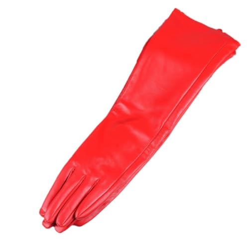Women's Long Leather Gloves Ladies Party Evening Windproof Fashion Dress(Red,L-40cm)