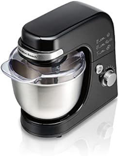 Hamilton Beach Electric Stand Mixer, 4 Quarts, Dough Hook, Flat Beater Attachments, Splash Guard 7 Speeds with Whisk, Black