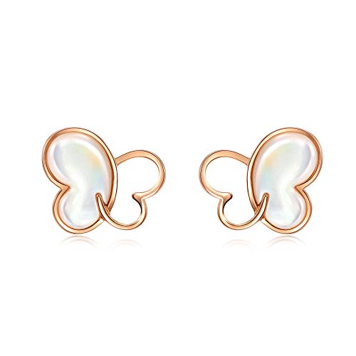 Chow Sang Sang 18K Rose Gold & Mother Of Pearl Butterfly Stud Earrings For Women 91939E #TOP4