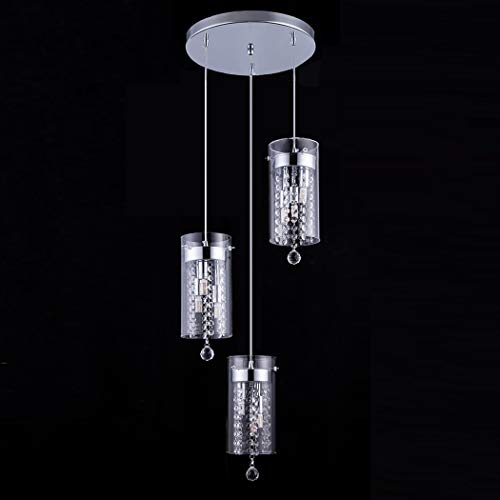 SYDTOP 3-Light Glass & Crystal Pendant Light Modern G9 Kitchen Island Lighting Round Base Multi Pendant Fixtures, Chrome Finish