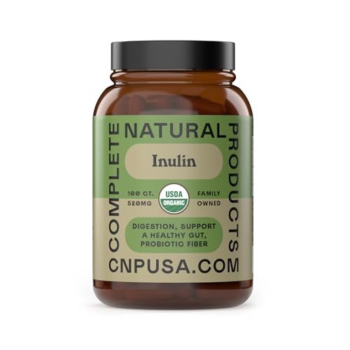 Organic Inulin Capsules 520mg - Organic Inulin Powder Fiber from Jerusalem Artichoke Prebiotic Fiber Support for Gut Digestion Clean Plant Based Formula Vegan Non GMO 100 Capsules Made in USA