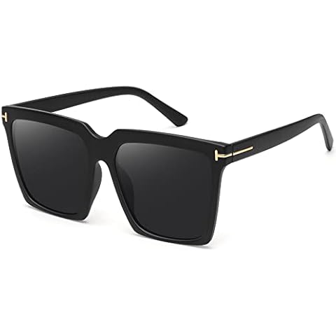 Oversized Square Sunglasses Womens Retro Shades Luxury Big Sun Glasses UV400 Protection, N-c4-black, L Cover