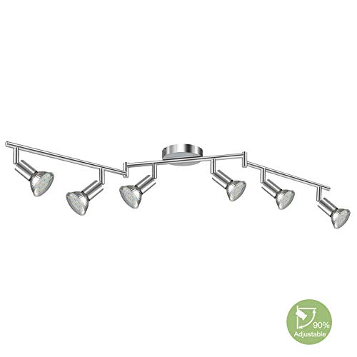 Creyer LED Track Lighting Chrome, 6-Light Ceiling Spot Lighting, Flexibly Rotatable Light Head,Modern