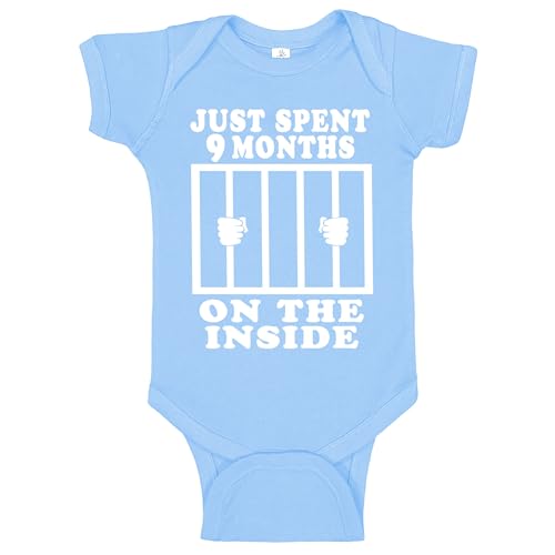 Reaxion Funny Cute Baby Boy Girl Handmade Clothes | Just Spent 9 Months On The Inside Bodysuits (0-3 Months, Lt Blue)