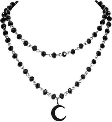 Hanary Gothic Layered Black Crescent Moon Choker, Black Moon necklace for Women, Gothic Goth Necklace, Goth Jewelry, Christmas Jewelry Gift for Women