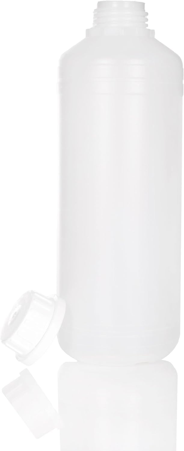 BenBow HDPE plastic bottles 10x 1000ml with screw cap and scale for safe storage of liquids and chemicals - ideal for household, laboratory and industry
