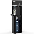 WATICE Self-Cleaning Water Dispenser with Ice Maker, Bottom Loading Hot & Cold Water Cooler for 3 or 5 Gallon Bottle - Child Safety Lock & Nightlight - Water Machine for Home, Office, Black