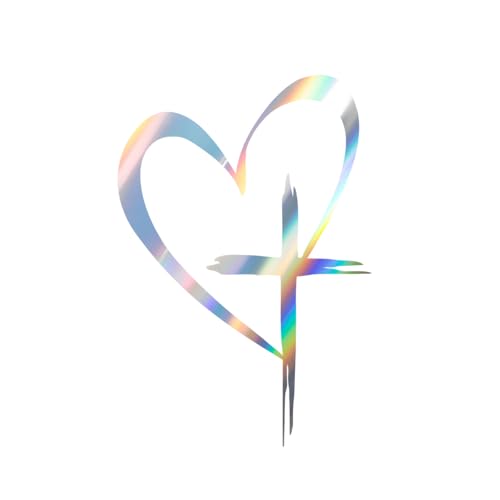 Image of DXNQ Love Cross Sticker Decal, 8.7''x6'' Waterproof Vinyl Love Heart Cross Stickers Car Bumper Decals, Decoration Stickers for Car Window Wall Laptop Notebook, Car Accessories (Colorful, Small)