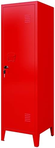 MIOCASA Metal Cabinet Home Office Storage Cabinets with Doors and Shelves Lockable 3 Door File Cabinet Organizer Coat Lockers for Kids (Red)