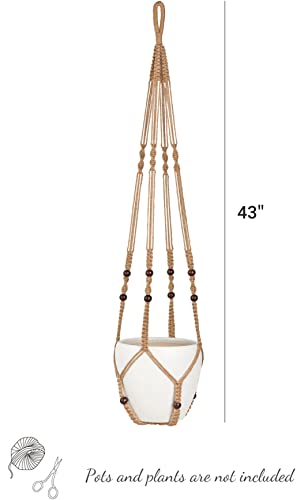 Mkono 43 Inch Macrame Plant Hanger Large For Up To 12 Inch Pot Extra Long Hanging Plant Holder No Tassels Hanging Planter Basket With Wood Beads For Indoor Outdoor Home Decor, Brown #TOP4