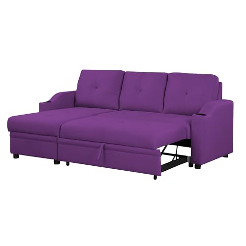 Image of Casaliving Ravonna LHS 4 Seater L Shape Corner Sofa Cum Bed for Living Room (Purple Fabric) Premium Fabric Sofa