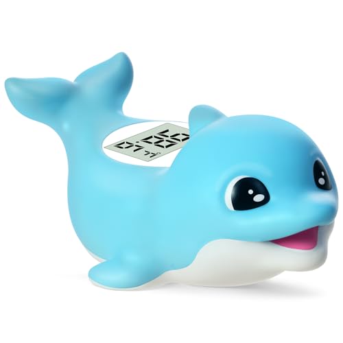 Image of Baby Bath Thermometer for Newborn – Digital Bathtub Water Temperature Thermometer – Floating Dolphin Bath Toy, °C/°F Display, Waterproof & BPA-Free