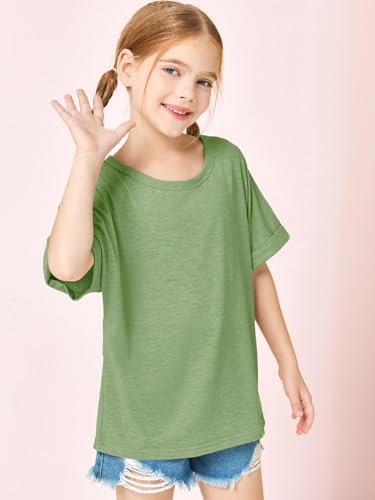 Image of Haloumoning Girls Oversized T-Shirts Short Sleeve Crewneck Summer Casual Loose Tops Tees