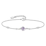 Naniwaai ブレスレット レディース 2月 アメジスト 誕生石 ブレスレット 人気 シルバー プラチナメッキ 金属アレルギー対応 派手 花 記念日 母の日 誕生日 長さ調整可能 プレゼント (2月)