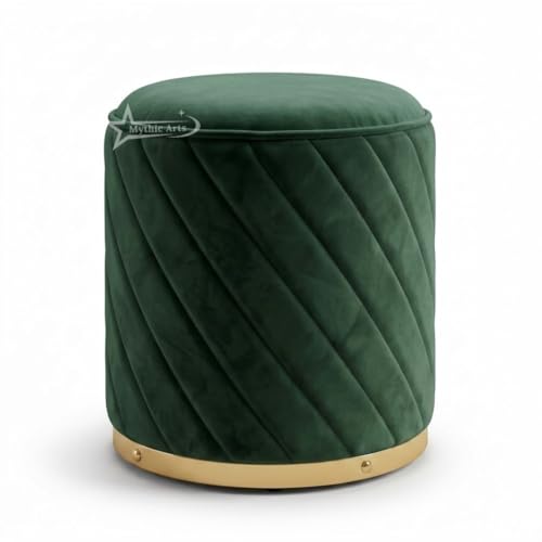 Image of Mythic Arts Ottoman Stool, Puffy Stool, Sitting Stool, Modern Upholstered Round Ottoman, Dressing Table for Living-Green