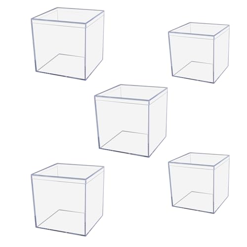 Shuqio 5 cajas de acrílico con tapa, cajas de regalo transparentes, cubos de acrílico, vitrina de cristal, pequeñas y reutilizables, para organizar joyas, dulces, muñecas, regalos de fiesta