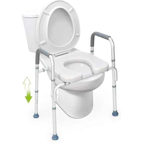 OasisSpace Raised Toilet Seat with handles-400lbs Heavy Duty Commode Chair with Safety Frame, Adjustable Stand Alone Elongated risers with arms for Elderly, Handicap, Disabled Cover