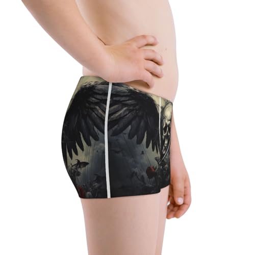 Boys' Cotton Boxer Brief Soft Underwear-Vintage Winged Rose Skull2