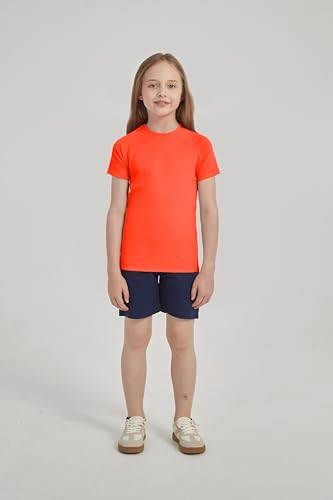 Image of 5-14Y Boys Girls Rash Guard UPF 50+ Short Sleeve Kids Neon Swim Shirts