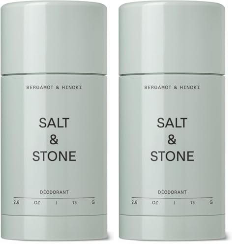 Image of Salt & Stone Aluminum Free Deodorant | Extra Strength 48 Hour Protection for Women & Men | Made with Seaweed Extracts, Niacinamide & Prebiotics | Bergamot & Hinoki | Pack of 2