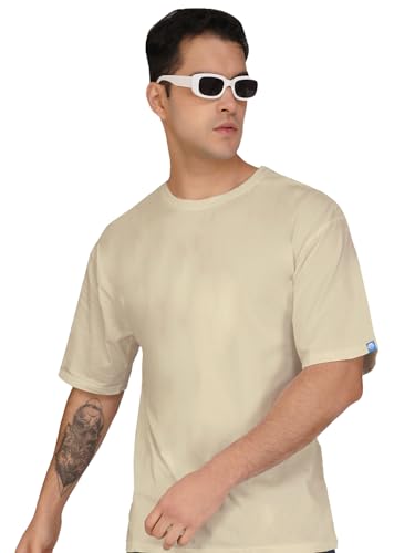Image of crazymonk Oversized Baggy Fit Drop Shoulder Half Sleeves Round Neck Solid Pure Cotton T-Shirt for Men