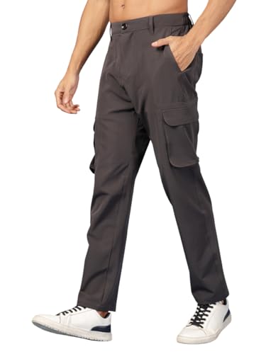 Image of YHA Men’s Plus Size Stylish Cargo Pant Cotton Track Pant with Six Pockets Casual Comfortable Jogger for Men Trackpants for Boys Dark Grey