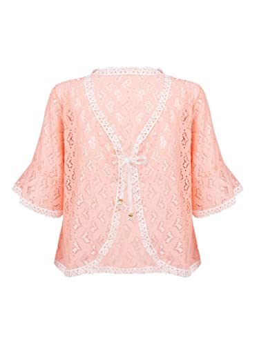 JanJean Kids Girls Middle Sleeve Floral Lace Hollow Shrugs Cropped Bolero Cardigan Summer Lightweight Casual Open Front Shrug