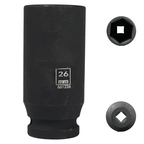 Flewdart 26mm deep Impact Socket 1/2 Drive, 26 mm 1/2" Square Drive 6 Point Cr-Mo, 78mm Length (1/2 26mm)