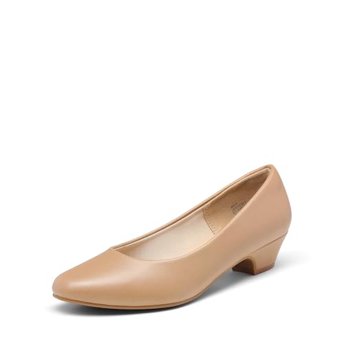 DREAM PAIRS Women's Mila Low Chunky Heel Pump Shoes 8.5 Nude/Pu