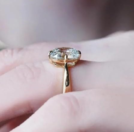 14K Gold Plaed Diamond Engagement Ring, 3 CT Vintage Old Mine Cushion Cut Engagement Ring, Solitaire Diamond Ring, Compass Prong Setting, Gif for her,Size 3-12 (USA)4