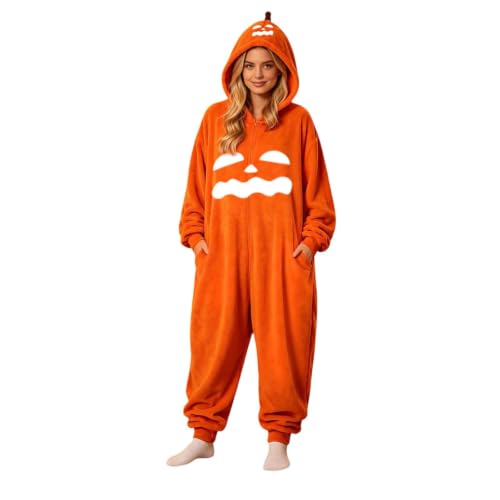Womens Jumpsuit Pumpkin Onesie Halloween Pajamas Oversized Hooded Sleepwear - image 1