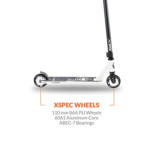 Xspec Pro Stunt Kick Trick Scooter w/Strong Aluminum Deck, White & Black w/Skulls
