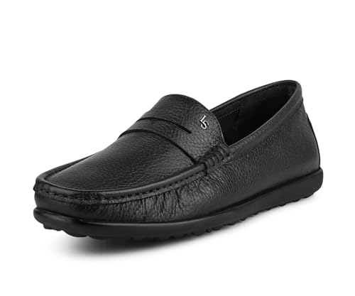 Image of LOUIS STITCH Italian Milled Leather Formal Shoes for Men | Ultra Lightweight Men's Slip On Solid Formal Loafers | Comfortable for Long Hours | LSPDFL