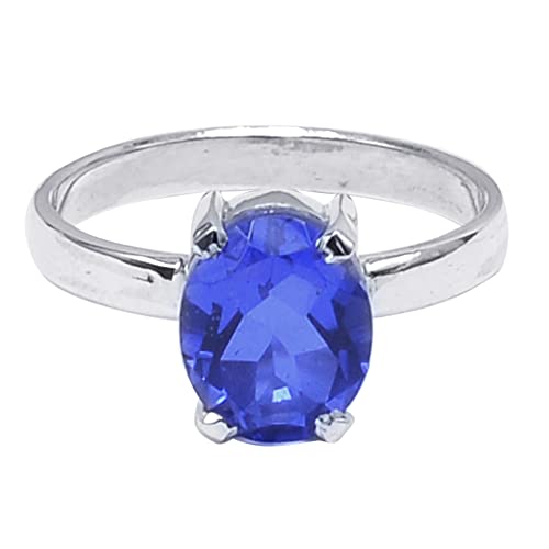 Bague en argent sterling 925 avec quartz bleu d'exception taille 8