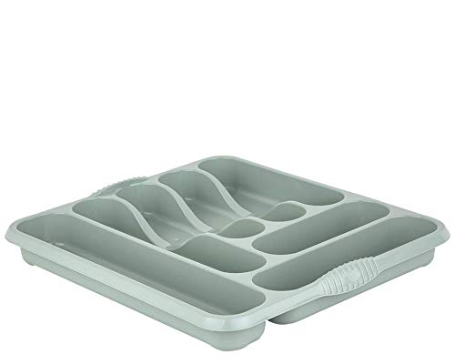 JMS we create smile Large Silver Sage Colour 7 Compartment Plastic Cutlery Holder Tray Drawer Organiser Rack