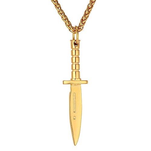 U7 Cool Dagger Sword Necklace & Pendant Men 18K Gold Plated Jewelry