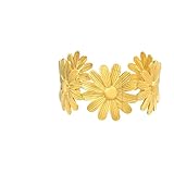ZFHTJEKNCS Brazalete Abierto Ajustable de Puño Ancho, Pulsera Grande de Eslabones de Flores de Margarita para Mujeres, Joyería de Moda de Acero Inoxidable Impermeable