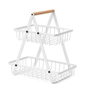 PUSHKH Kitchen Organizer Basket 2 Tier Multipurpose Basket for Fruit and Vegetable Storage Tray with Handles