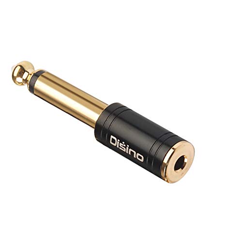 Disino 1/4' Mono to 1/8' Stereo Adapter, New Upgrade Gold-Plated 6.35mm TS Male Jack to 3.5mm TRS Female Stereo Adapter for Headphone, Amp Adapte, Black - 1 Pack