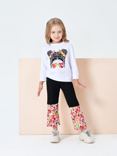Image of OLMRJKD Kids Toddler Girls Clothes Figure Graphic Drop Shoulder Top Pullover Spotted Print Pants Fall Winter Outfit Set